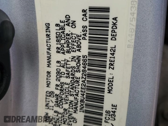 2010 Toyota Corolla with VIN 1NXBU4EE2AZ284665, listed as a Copart auction lot 52611635 with 163,345 mi miles and Salvage Title. Bid and sale history available at carsss.com. Image 13.