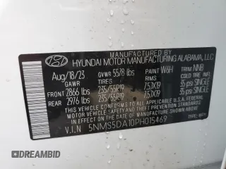 2023 Hyundai Santa Fe Hybrid Limited with VIN 5NMS5DA10PH015469, listed as a Copart auction lot 44997184 with 2,389 mi miles. Bid and sale history available at carsss.com. Image 13.