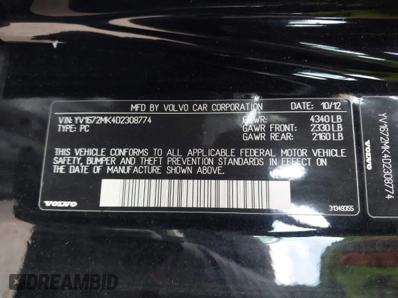 2013 Volvo C30 T5 with VIN YV1672MK4D2308774, listed as a IAAI auction lot 42005076 with 91,921 mi miles and . Bid and sale history available at DreamBid. Image 9.