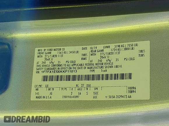 2019 Ford F-150 XL с VIN 1FTFX1E5XKKF11013, выставлен на аукционе IAAI как лот 42528164 с пробегом 128 584 миль миль и . История ставок и продаж доступна на DreamBid. Изображение 9.