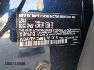 2015 BMW 7 Series 750Li with VIN WBAYE8C59FD781318, listed as a Copart auction lot 74053154 with 62,681 mi miles and Salvage Title. Bid and sale history available at carsss.com. Image 14.