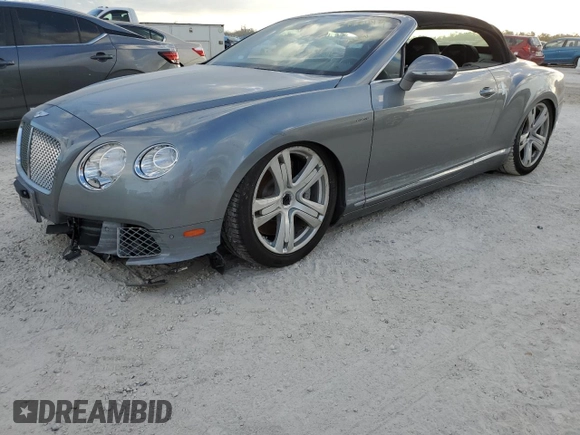 2013 Bentley Continental GT with VIN SCBGU3ZA2DC083017, listed as a Copart auction lot 74911424 with Not Provided miles and Salvage Title. Bid and sale history available at DreamBid. Image 1.