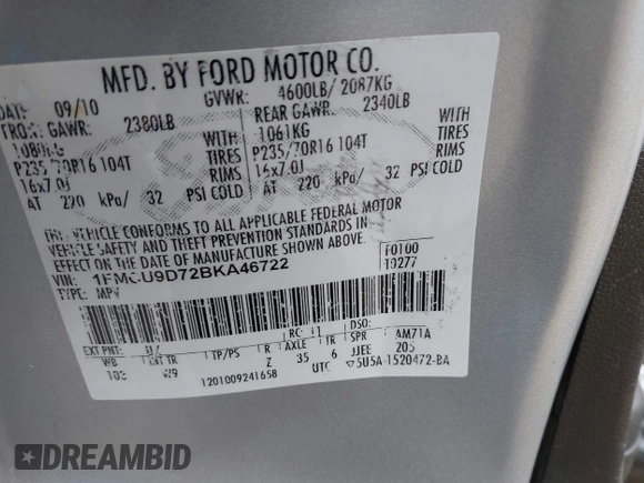 2011 Ford Escape XLT с VIN 1FMCU9D72BKA46722, выставлен на аукционе IAAI как лот 42289141 с пробегом 149 185 миль миль и . История ставок и продаж доступна на DreamBid. Изображение 9.