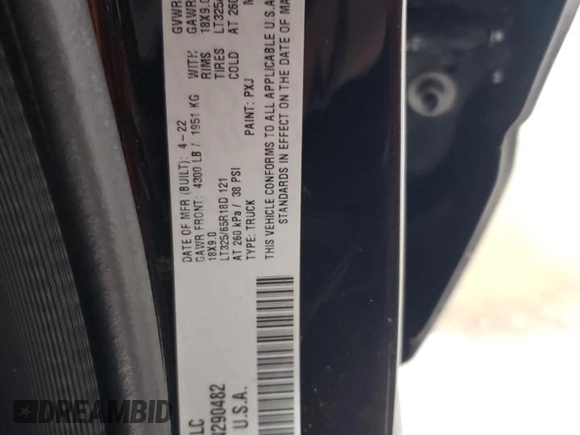 2022 Ram 1500 TRX with VIN 1C6SRFU96NN290482, listed as a Copart auction lot 54892525 with 42,583 mi miles and Salvage title. Bid and sale history available at DreamBid. Image 12.