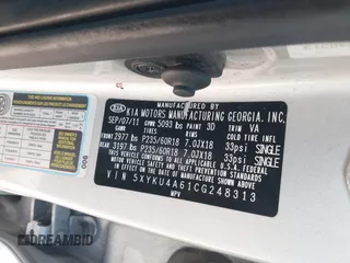 2012 Kia Sorento EX with VIN 5XYKU4A61CG248313, listed as a IAAI auction lot 41045751 with 164,192 mi miles. Bid and sale history available at carsss.com. Image 9.