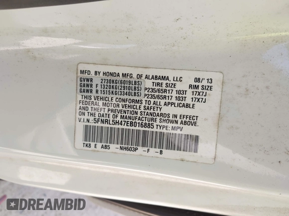 2014 Honda Odyssey EX with VIN 5FNRL5H47EB016885, listed as a IAAI auction lot 42136365 with 100,189 mi miles and . Bid and sale history available at carsss.com. Image 9.