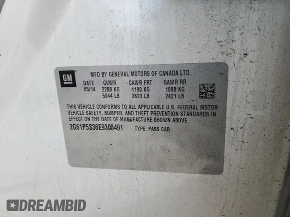 2014 Cadillac XTS Premium with VIN 2G61P5S36E9305491, listed as a Copart auction lot 44404425 with 104,710 mi miles and Salvage Title. Bid and sale history available at DreamBid. Image 12.