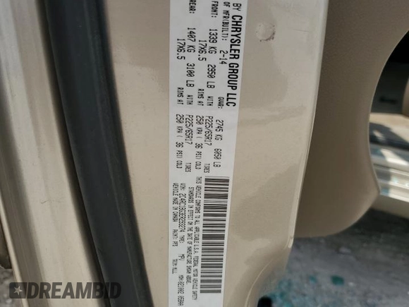 2014 Chrysler Town & Country Touring with VIN 2C4RC1BG3ER293274, listed as a Copart auction lot 55313475 with 228,071 mi miles and Salvage Title. Bid and sale history available at carsss.com. Image 13.