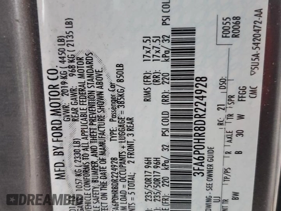 2013 Ford Fusion SE with VIN 3FA6P0HR8DR224928, listed as a Copart auction lot 41636105 with 170,759 mi miles and Salvage Title. Bid and sale history available at DreamBid. Image 14.