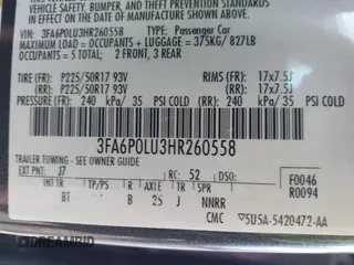 2017 Ford Fusion Hybrid SE z VIN 3FA6P0LU3HR260558, wystawiony jako IAAI lot #42657176 z przebiegiem 161 183 mil mil oraz . Historia ofert i sprzedaży dostępna na DreamBid. Obrazek 9.