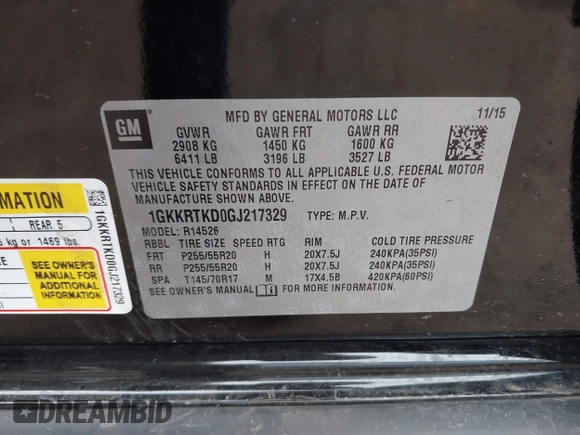 2016 GMC Acadia Denali with VIN 1GKKRTKD0GJ217329, listed as a IAAI auction lot 41762055 with 64,447 mi miles. Bid and sale history available at carsss.com. Image 9.