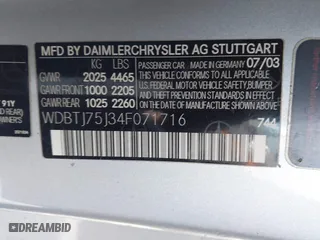 2004 Mercedes-Benz CLK-Class 5.0L with VIN WDBTJ75J34F071716, listed as a IAAI auction lot 41818093 with 100,142 mi miles. Bid and sale history available at carsss.com. Image 9.