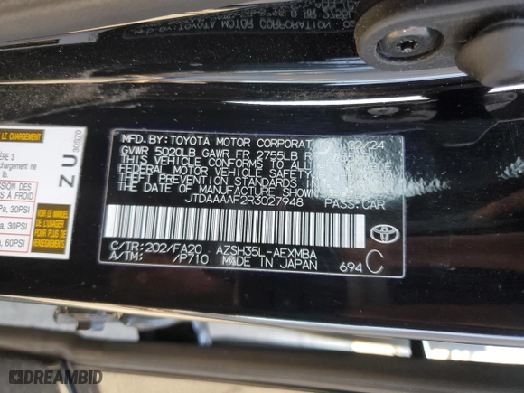 2024 Toyota Crown XLE with VIN JTDAAAAF2R3027948, listed as a Copart auction lot 81275464 with 28,596 mi miles and Clean Title. Bid and sale history available at carsss.com. Image 14.