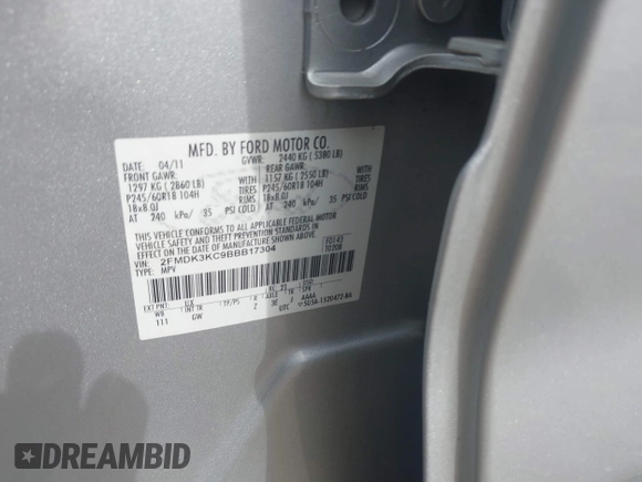 2011 Ford Edge Limited with VIN 2FMDK3KC9BBB17304, listed as a IAAI auction lot 42270020 with 140,576 mi miles and . Bid and sale history available at DreamBid. Image 9.