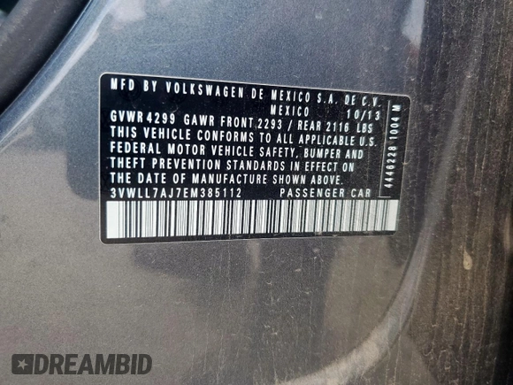 2014 Volkswagen Jetta TDI w/Premium/Nav with VIN 3VWLL7AJ7EM385112, listed as a Copart auction lot 58063295 with 169,683 mi miles and Salvage title. Bid and sale history available at DreamBid. Image 13.