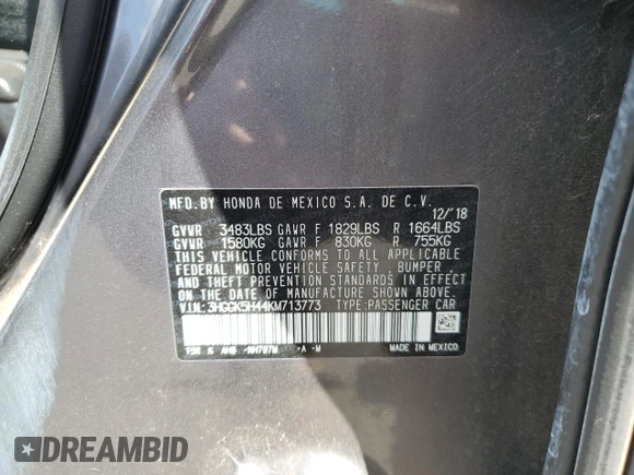 2019 Honda Fit LX with VIN 3HGGK5H44KM713773, listed as a Copart auction lot 47690125 with 21,367 mi miles and Salvage title. Bid and sale history available at DreamBid. Image 15.