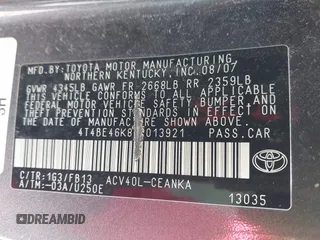 2008 Toyota Camry LE z VIN 4T4BE46K88R013921, wystawiony jako IAAI lot #42198695 z przebiegiem 148 370 mil mil oraz . Historia ofert i sprzedaży dostępna na DreamBid. Obrazek 9.