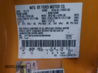 2013 Ford F-250 XL with VIN 1FTBF2A66DEB64948, listed as a Copart auction lot 82051154 with Not Provided miles and Salvage Title. Bid and sale history available at DreamBid. Image 12.