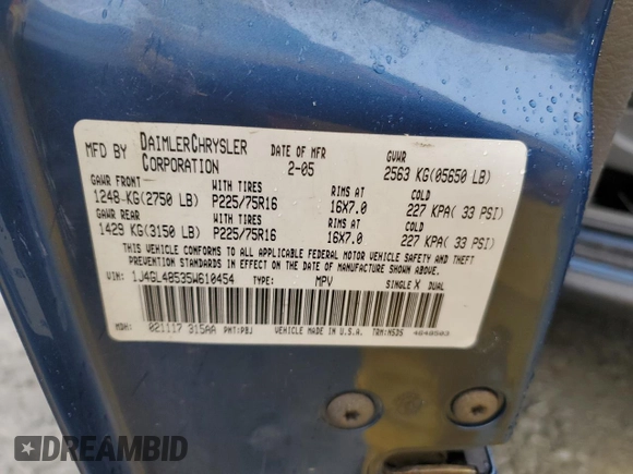 2005 Jeep Liberty Sport with VIN 1J4GL48535W610454, listed as a Copart auction lot 81914214 with 127,181 mi miles and Salvage Title. Bid and sale history available at DreamBid. Image 15.