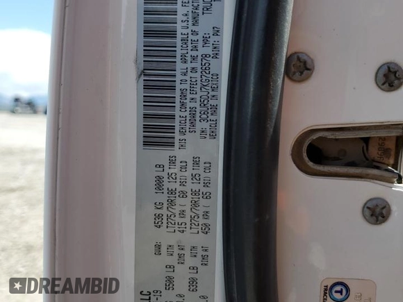 2019 Ram 2500 Big Horn with VIN 3C6UR5DJ7KG726578, listed as a Copart auction lot 54766675 with 126,084 mi miles and Salvage title. Bid and sale history available at DreamBid. Image 12.