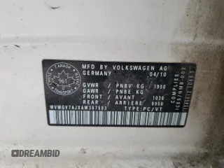 2010 Volkswagen Golf GTI with VIN WVWGV7AJXAW367583, listed as a Copart auction lot 83187024 with 297,631 mi miles and Salvage title. Bid and sale history available at DreamBid. Image 12.