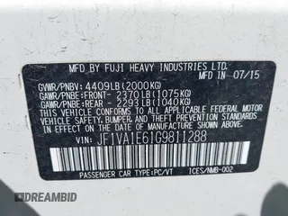 2016 Subaru WRX Premium with VIN JF1VA1E61G9811288, listed as a IAAI auction lot 42018179 with 136,598 mi miles and . Bid and sale history available at DreamBid. Image 9.