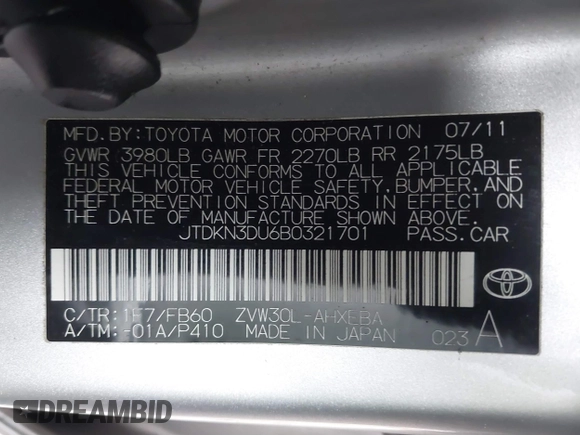2011 Toyota Prius I z VIN JTDKN3DU6B0321701, wystawiony jako IAAI lot #41631688 z przebiegiem 127 987 mil mil oraz . Historia ofert i sprzedaży dostępna na DreamBid. Obrazek 9.