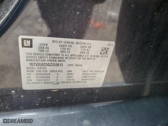 2016 GMC Sierra 1500 with VIN 1GTV2LEC5GZ333613, listed as a Copart auction lot 48423155 with 113,906 mi miles and Salvage Title. Bid and sale history available at carsss.com. Image 14.