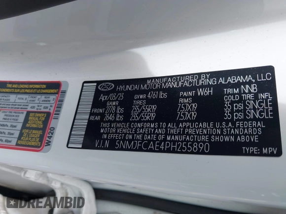 2023 Hyundai Tucson SEL with VIN 5NMJFCAE4PH255890, listed as a IAAI auction lot 42377625 with 42,704 mi miles and . Bid and sale history available at DreamBid. Image 9.