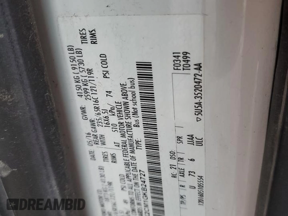 2016 Ford Transit XL with VIN 1FBAX2CM1GKB24727, listed as a Copart auction lot 84914324 with 189,970 mi miles and Salvage Title. Bid and sale history available at DreamBid. Image 13.