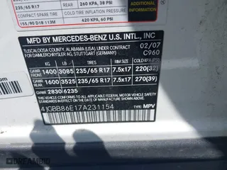 2007 Mercedes-Benz M-Class 3.5L with VIN 4JGBB86E17A231154, listed as a IAAI auction lot 42019561 with 1 mi miles. Bid and sale history available at carsss.com. Image 9.