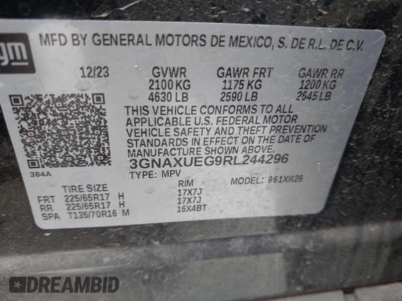 2024 Chevrolet Equinox LT with VIN 3GNAXUEG9RL244296, listed as a IAAI auction lot 42124390 with 36,135 mi miles and . Bid and sale history available at DreamBid. Image 9.