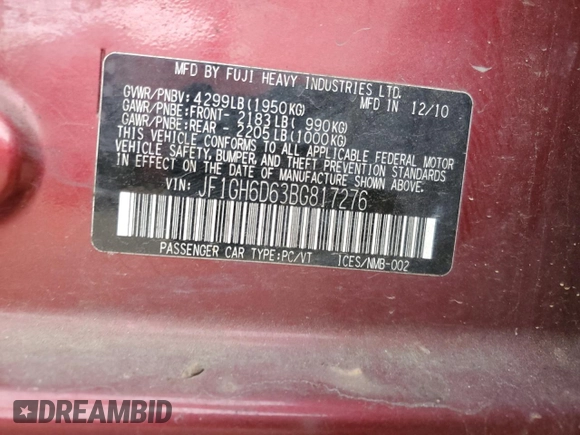 2011 Subaru Impreza Outback Special Sports z VIN JF1GH6D63BG817276, wystawiony jako Copart lot #44472425 z przebiegiem 143 321 mil mil oraz Szkoda całkowita • Salvage title. Historia ofert i sprzedaży dostępna na DreamBid. Obrazek 14.