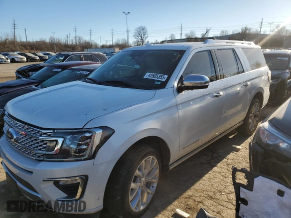 2019 Ford Expedition Max Platinum z VIN 1FMJK1MT3KEA53639, wystawiony jako Copart lot #42505355 z przebiegiem 121 078 mil mil oraz Szkoda całkowita • Salvage title. Historia ofert i sprzedaży dostępna na DreamBid. Obrazek 1.