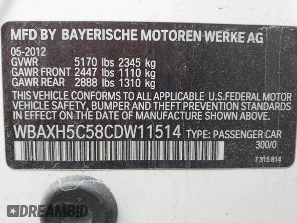 2012 BMW 5 Series 528i xDrive with VIN WBAXH5C58CDW11514, listed as a IAAI auction lot 42131076 with 146,788 mi miles. Bid and sale history available at carsss.com. Image 9.