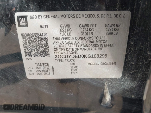 2019 Chevrolet Silverado 1500 LT with VIN 3GCUYDED0KG168295, listed as a IAAI auction lot 40256641 with 102,415 mi miles. Bid and sale history available at carsss.com. Image 9.