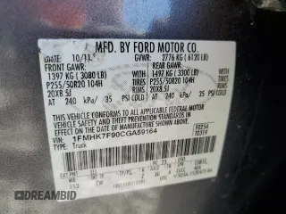 2012 Ford Explorer Limited z VIN 1FMHK7F90CGA59164, wystawiony jako Copart lot #57680155 z przebiegiem 220 365 mil mil oraz Szkoda całkowita • Salvage title. Historia ofert i sprzedaży dostępna na DreamBid. Obrazek 14.
