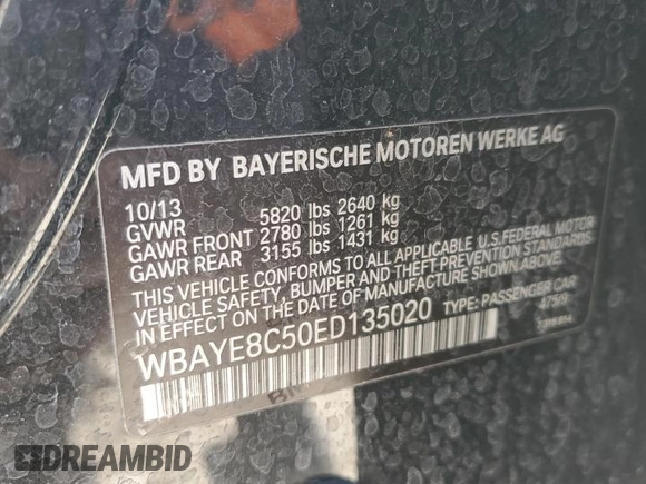 2014 BMW 7 Series ALPINA B7 with VIN WBAYE8C50ED135020, listed as a Copart auction lot 41972515 with 154,733 mi miles and Salvage Title. Bid and sale history available at carsss.com. Image 14.