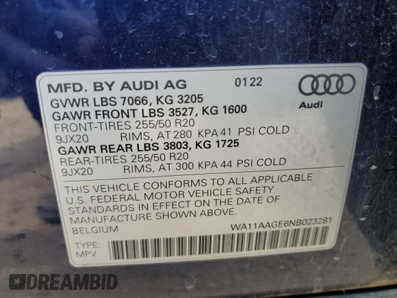 2022 Audi e-tron Sportback S line Premium z VIN WA11AAGE6NB023281, wystawiony jako Copart lot #51714255 z przebiegiem 44 719 mil mil oraz Czysty tytuł • Clean title. Historia ofert i sprzedaży dostępna na DreamBid. Obrazek 12.