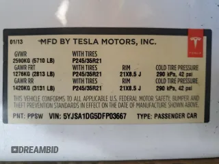 2013 Tesla Model S с VIN 5YJSA1DG5DFP03667, выставлен на аукционе Copart как лот 50607605 с пробегом 87 146 миль миль и Чистый • Clean title. История ставок и продаж доступна на DreamBid. Изображение 12.