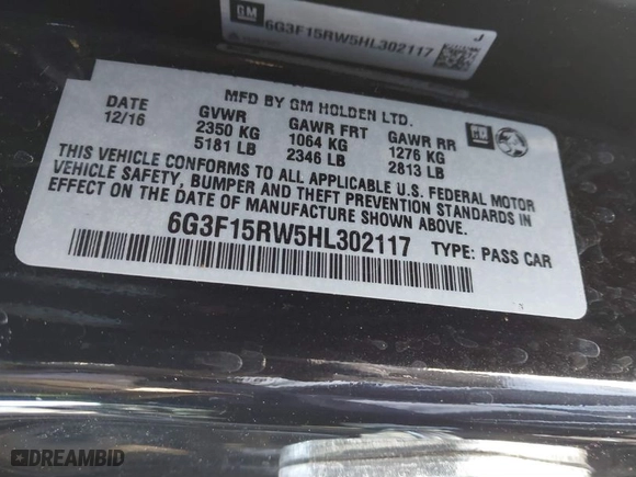 2017 Chevrolet SS with VIN 6G3F15RW5HL302117, listed as a IAAI auction lot 41394283 with 14,185 mi miles. Bid and sale history available at carsss.com. Image 9.