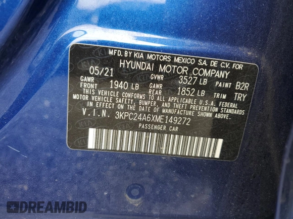 2021 Hyundai Accent SE with VIN 3KPC24A6XME149272, listed as a Copart auction lot 62878945 with 81,995 mi miles and Salvage title. Bid and sale history available at DreamBid. Image 12.