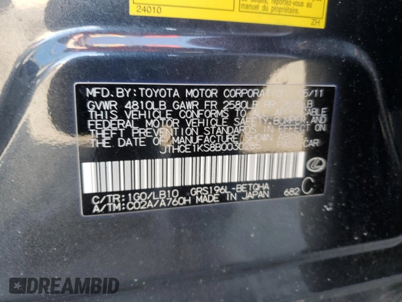 2011 Lexus GS 350 with VIN JTHCE1KS8B0030285, listed as a Copart auction lot 50220115 with 132,404 mi miles and Clean Title. Bid and sale history available at carsss.com. Image 12.