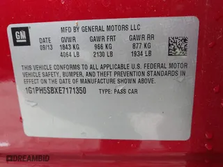 2014 Chevrolet Cruze ECO with VIN 1G1PH5SBXE7171350, listed as a IAAI auction lot 41829109 with 156,419 mi miles. Bid and sale history available at carsss.com. Image 9.