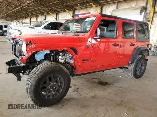 2025 Jeep Wrangler Sport S z VIN 1C4PJXDN8SW522112, wystawiony jako Copart lot #50179625 z przebiegiem 4 410 mil mil oraz Szkoda całkowita • Salvage title. Historia ofert i sprzedaży dostępna na DreamBid. Obrazek 1.