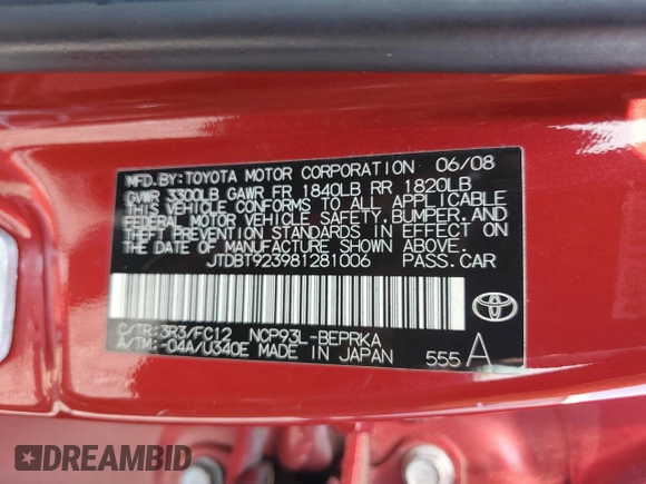 2008 Toyota Yaris с VIN JTDBT923981281006, выставлен на аукционе Copart как лот 56881915 с пробегом 77 849 миль миль и Списание • Salvage title. История ставок и продаж доступна на DreamBid. Изображение 12.