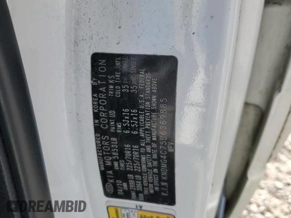 2011 Kia Sedona LX with VIN KNDMG4C75B6369885, listed as a Copart auction lot 49249435 with 225,057 mi miles and Salvage Title. Bid and sale history available at carsss.com. Image 15.