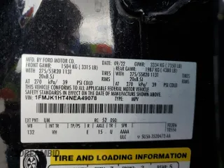 2022 Ford Expedition Max XLT z VIN 1FMJK1HT4NEA49078, wystawiony jako Copart lot #44377275 z przebiegiem 49 055 mil mil oraz Szkoda całkowita • Salvage title. Historia ofert i sprzedaży dostępna na DreamBid. Obrazek 13.