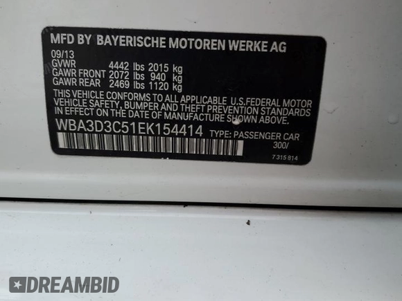 2014 BMW 3 Series 328d with VIN WBA3D3C51EK154414, listed as a Copart auction lot 49504295 with 151,746 mi miles and Clean Title. Bid and sale history available at carsss.com. Image 12.
