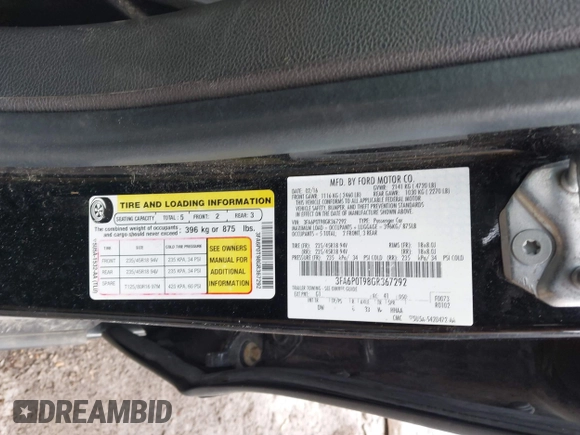 2016 Ford Fusion SE with VIN 3FA6P0T98GR367292, listed as a IAAI auction lot 41617850 with 165,518 mi miles and . Bid and sale history available at DreamBid. Image 9.